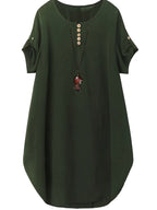 Plus Size, New Plus Size Women's 2pcs Set: Solid Color Dress with Short Sleeves and Women's Top - Green+Navy Blue
