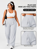 Plus Size Women'S High-Waist Wide-Leg for yoga Pants 0XL-4XL Tummy Control Non-Roll Non-Digging Front Pleated Deep Side Pockets Double-Sided Super Soft 4-Way Stretch Casual Sports Trousers for Yoga Gym Outdoor Work All Seasons - 【Light Grey】
