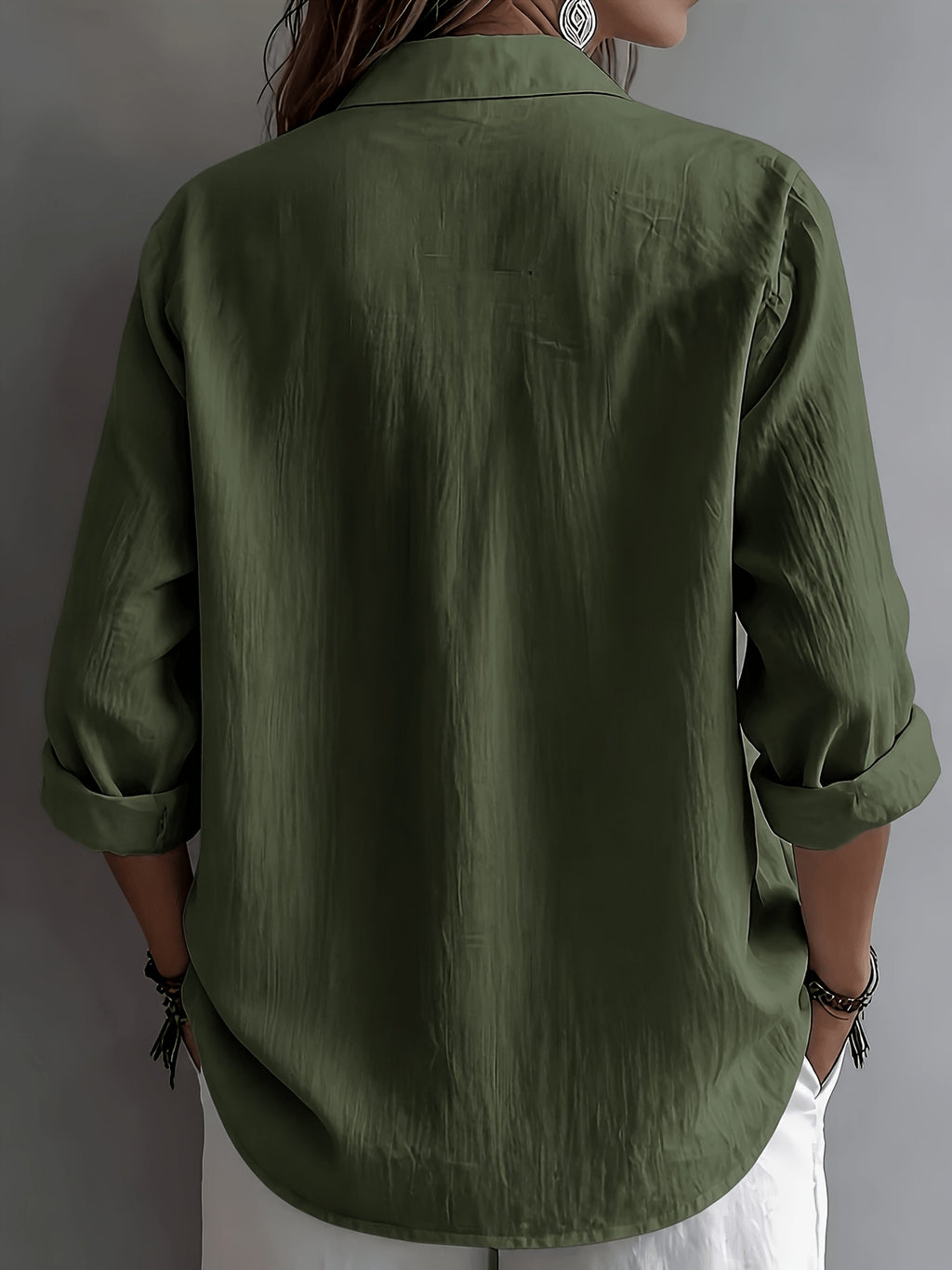 BK260503047 Women'S Solid Color Shirt, Easy to Dry And Soft Texture, Elegant And, Commute Layering Versatile Shirt - Dark Green