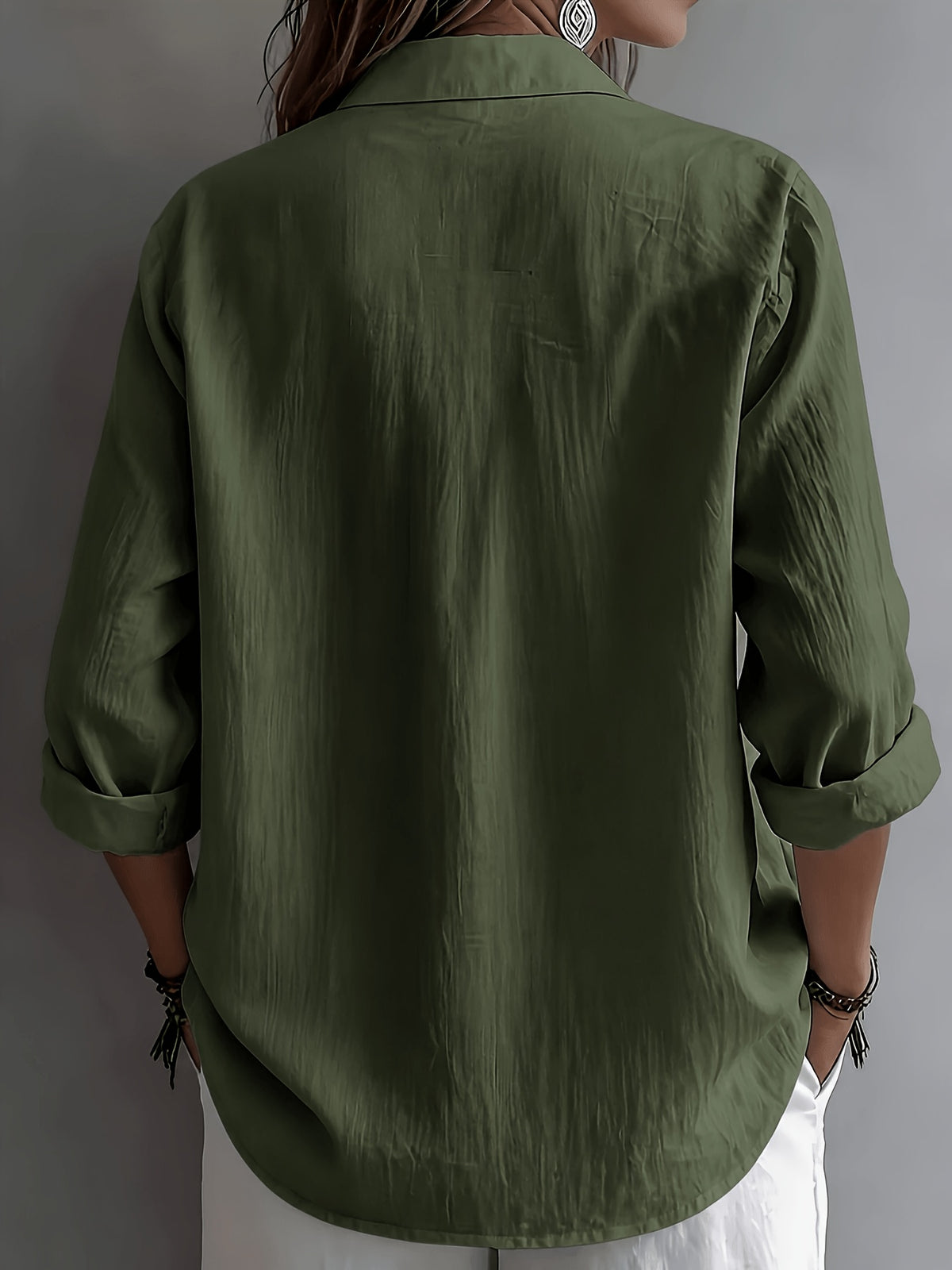 BK260503047 Women'S Solid Color Shirt, Easy to Dry And Soft Texture, Elegant And, Commute Layering Versatile Shirt - Dark Green
