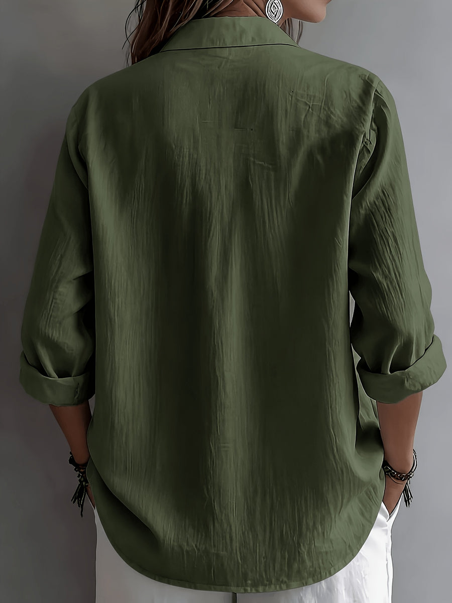 BK260503047 Women'S Solid Color Shirt, Easy to Dry And Soft Texture, Elegant And, Commute Layering Versatile Shirt - Dark Green