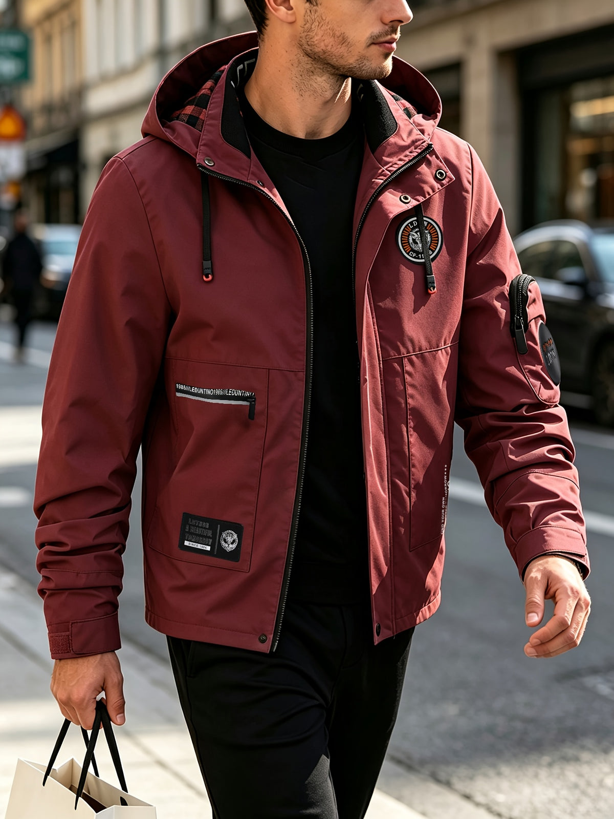 Men's Spring-Autumn New Style Fashion Zipper Jacket - Fashionable and Versatile Outdoor Daily Casual Commuting Jacket - Multi-pocket Hooded Jacket - Can Also Be Given as a Gift to Others - Red