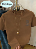 Front And Back Print Short Sleeve T-Shirt - That Sounds Like a You Problem, Humorous Slogan Tee, Women'S Spring Summer Trendy Top, Fashion Statement, Casual Wear - Coffee Brown