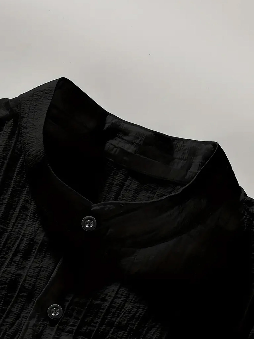 Men'S Classic Solid Color Casual Long Sleeve Button-Up Shirt - Stand Collar Design, Machine Washable, Calvin Print, & Blend - Black
