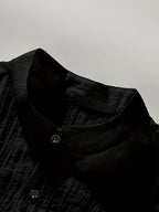 Men'S Classic Solid Color Casual Long Sleeve Button-Up Shirt - Stand Collar Design, Machine Washable, Calvin Print, & Blend - Black