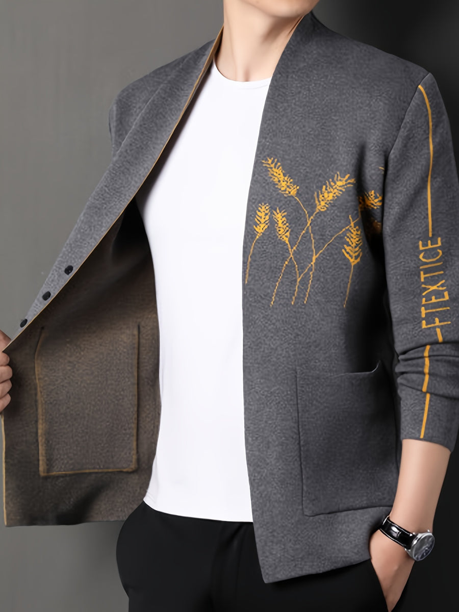 Father'S Day Gift for Men 2024 New Men'S Wheat Ear Jacquard High-Elastic Knit Cardigan, Fashionable Japanese Korean Trendy Outerwear Top - Grey