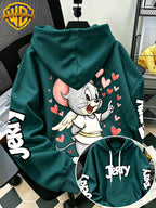 By Warner Bros., 2026 New Fun Cartoon Print, Men's Hoodie, Hooded Sweatshirt, Kangaroo Pocket and Drawstring Hat, Suitable for Daily and Outdoor Sports Wear, Autumn and Winter Warm Jacket, Fashionable Jacket - Green