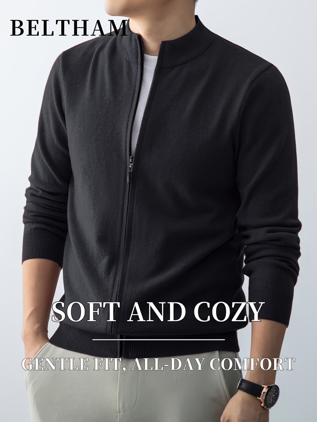 2pcs New Spring Autumn Winter Men'S Knit Cardigan, Ideal Gift for Father And Husband, Solid Color Zipper Design Sweater, Elegant Versatile Knit Cardigan Coat, Suitable for Daily Casual Business Sports Outdoor Camping Fishing Wear - Navy Blue+Dark Grey