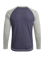 Cross-Border Men'S Long Sleeve Round Neck T-Shirt, Export European And American Men'S Clothing Color-Block Top Base Layer - Dark Blue With Light Gray