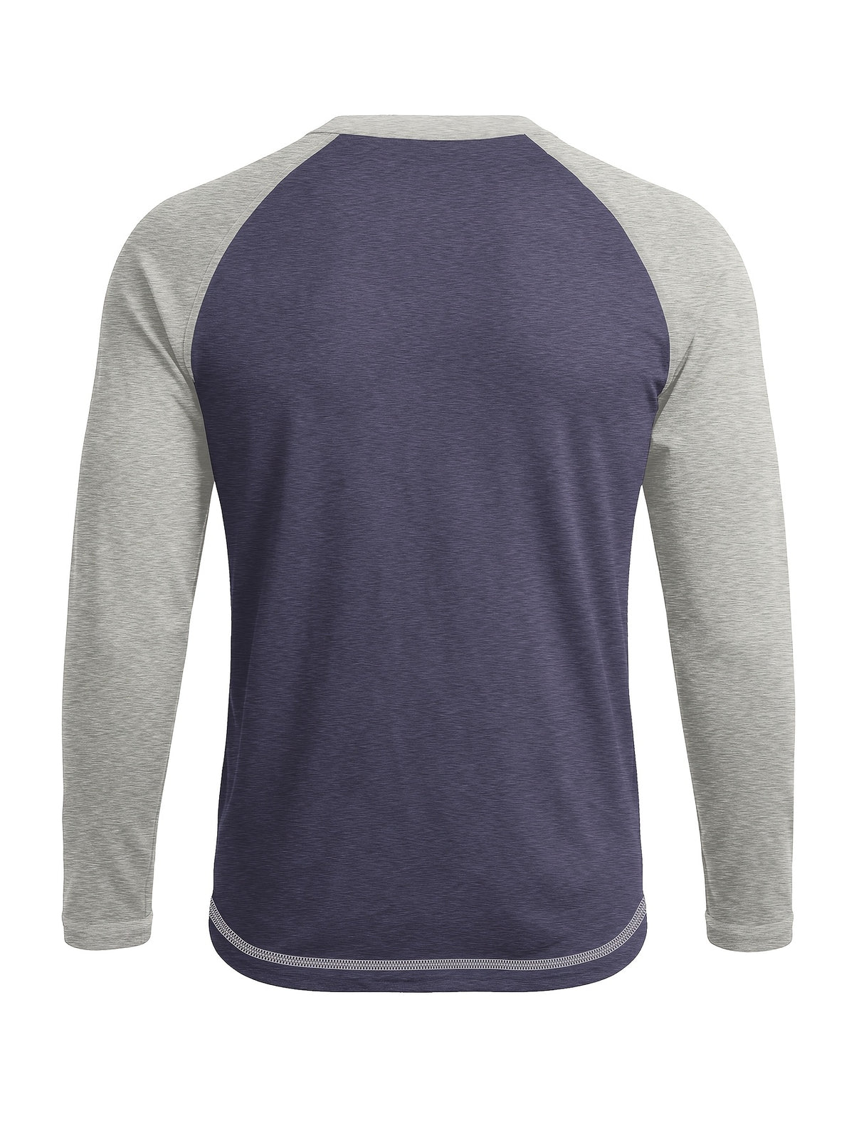 Cross-Border Men'S Long Sleeve Round Neck T-Shirt, Export European And American Men'S Clothing Color-Block Top Base Layer - Dark Blue With Light Gray