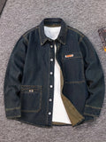 9011# Men's Loose Fit Non-Stretch Denim Shirt - Classic Collar Long Sleeve with Chest Pockets, Machine Washable Casual & Party Wear for Spring/Fall, Plus Size Available, Spring Fall Attire, Stylish Chest Pocketing, Durable Fabric, Nonstretch Material - Sea Blue