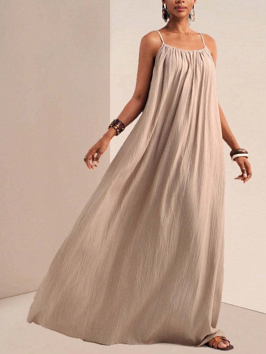 Women'S Solid Color Cami Dress - Apricot