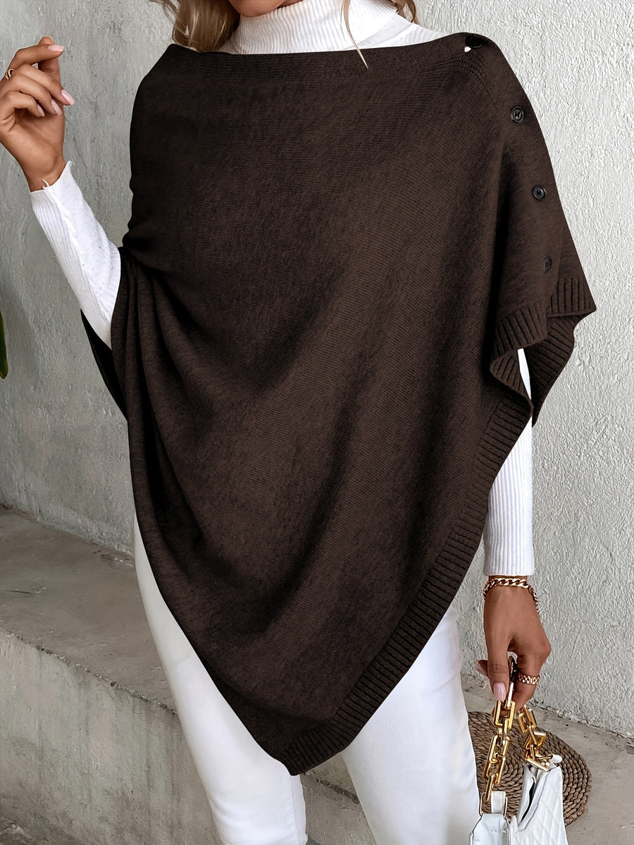 A Versatile Cape That Can Be Styled in Various Ways Throughout The Year, Featuring an Elegant Design, Solid Colors, Buttons, And Suitable for Air-Conditioned Environments - Coffee Color