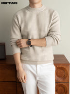 Men'S Heavyweight Thick Crew Neck Pullover Sweater, Warm Casual Layering Top for Fall And Winter - Beige Apricot