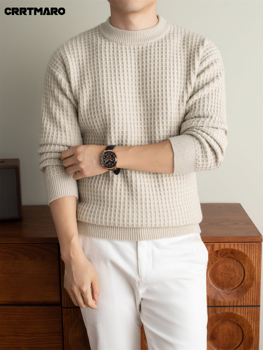 Men'S Heavyweight Thick Crew Neck Pullover Sweater, Warm Casual Layering Top for Fall And Winter - Beige Apricot