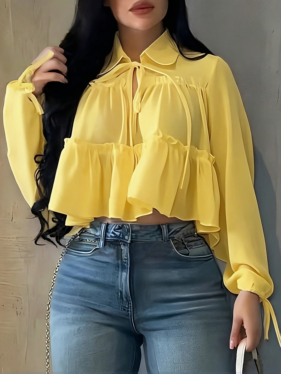 Women's Chiffon Shirt Vacation Beach Shirt - Yellow