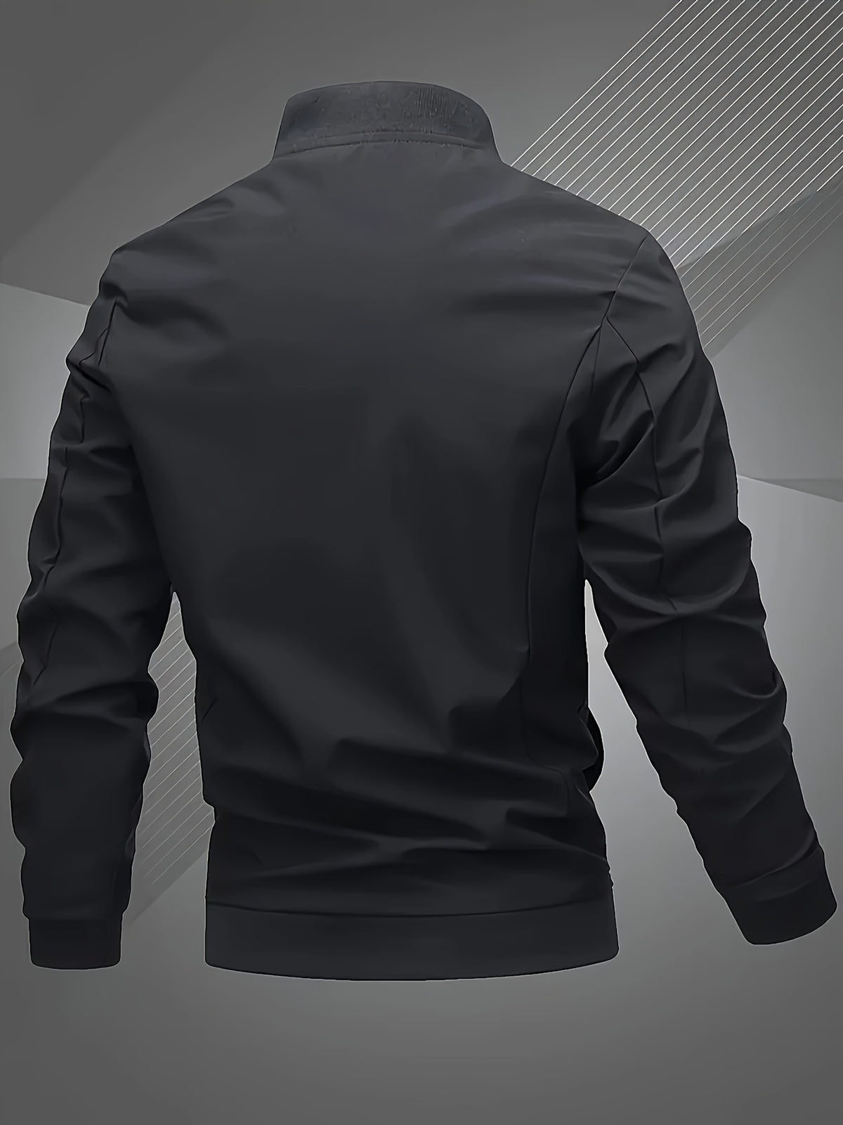 Men's Windproof Pilot Jacket with Letter Embroidery, Full Zip Closure, Suitable for Outdoor Sports, Hiking, Urban Commuting - Machine Washable, Polyester, Casual Fashion Versatile Trendy Black Coat, Essential for Stylish Men - Black