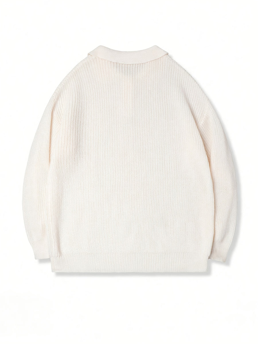 Autumn Wear Back to School Opening Clothes Autumn Winter Trendy Japanese Korean Easy Men'S Casual Loose Polo Neck Half-Button Pullover Long Sleeve Sweater - Apricot