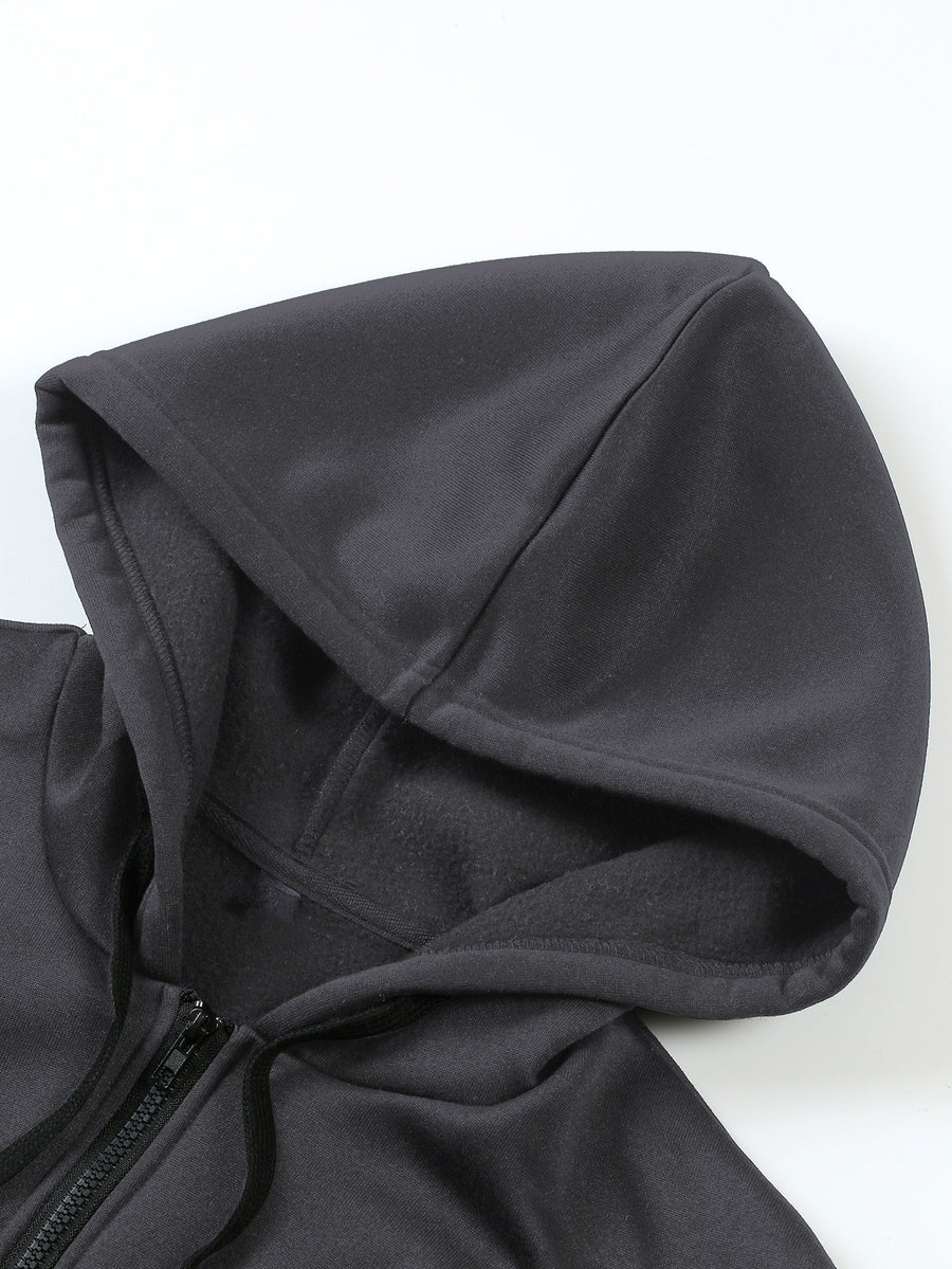 Plus Size - Plus Size - Plus Size Women'S Casual Autumn And Winter Letter Print Sweatshirt, Long Sleeve Pocket Hooded Zip Jacket, Women'S, Hoodie - Dark Gray