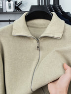 Lapel Full-Zip Knit Cardigan Jacket, Versatile And Practical - SINBOS - Camel