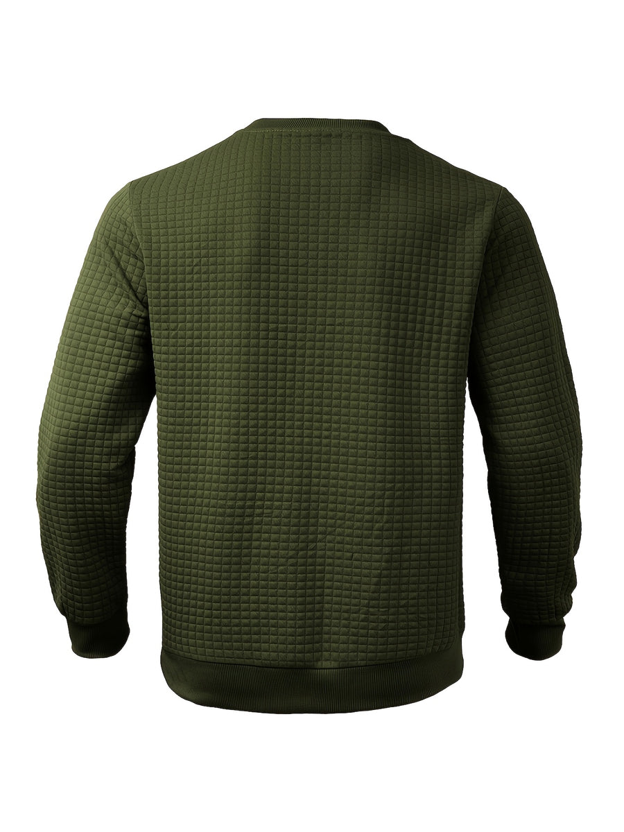 Men'S Textured Waffle Knit Sweatshirt Long Sleeve Crew Neck Pullover Lightweight Breathable Athletic Casual Top Soft Stretch Thermal Shirt Fit Sports Training Running Gym Workout Golf Outdoor Travel Everyday Wear Fashion Streetwear Basic Sweater - Military Green