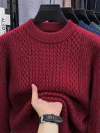 Autumn/Winter Knitted Solid Color Crew Neck Sweater, Basic Knit Pullover, Men's Fashion Long Sleeve Knitwear, All Sizes - Burgundy color