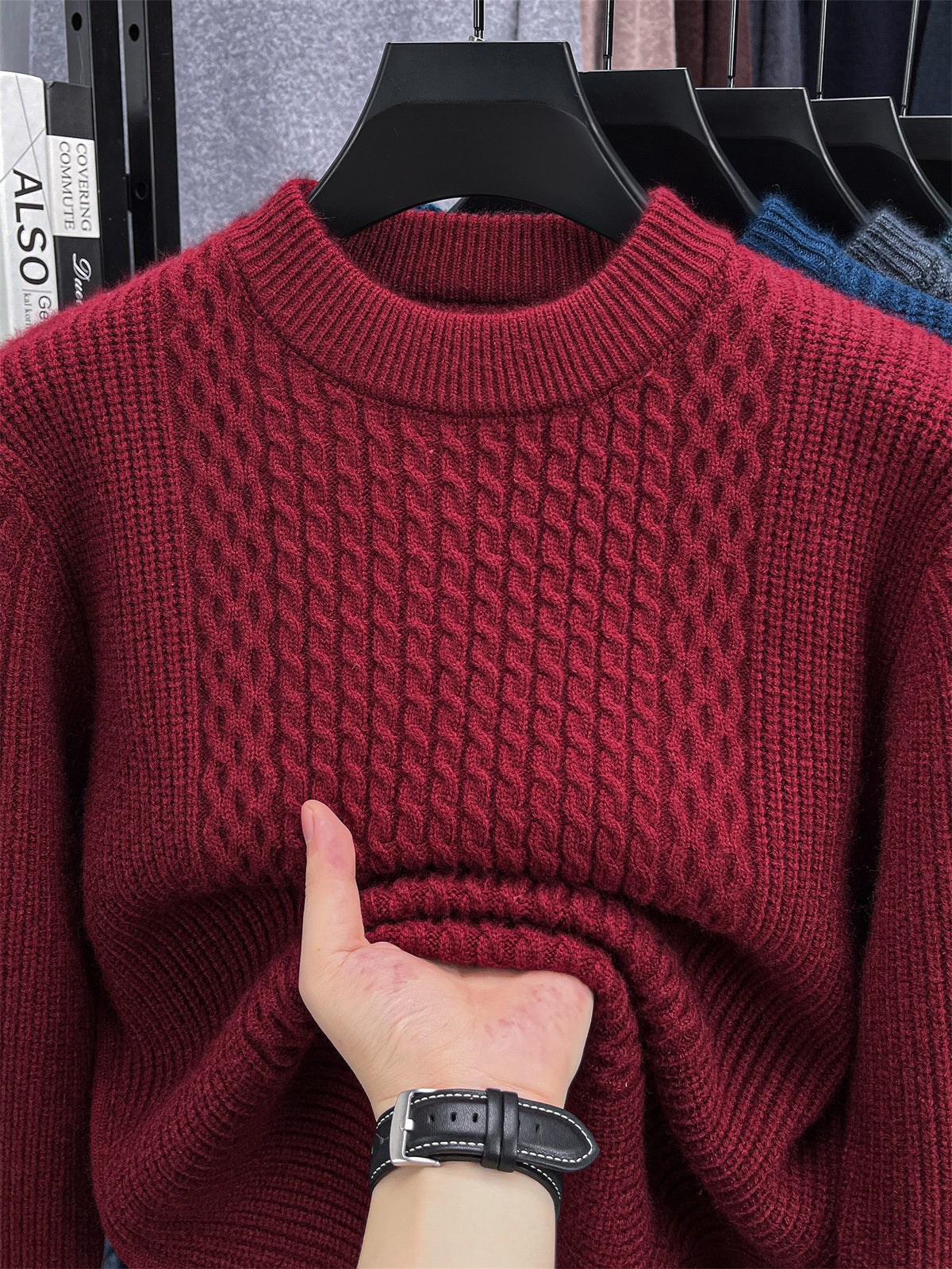 Autumn/Winter Knitted Solid Color Crew Neck Sweater, Basic Knit Pullover, Men's Fashion Long Sleeve Knitwear, All Sizes - Burgundy color