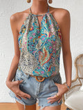 Elegant Paisley Print Keyhole Neck Halter Top - Multicolor