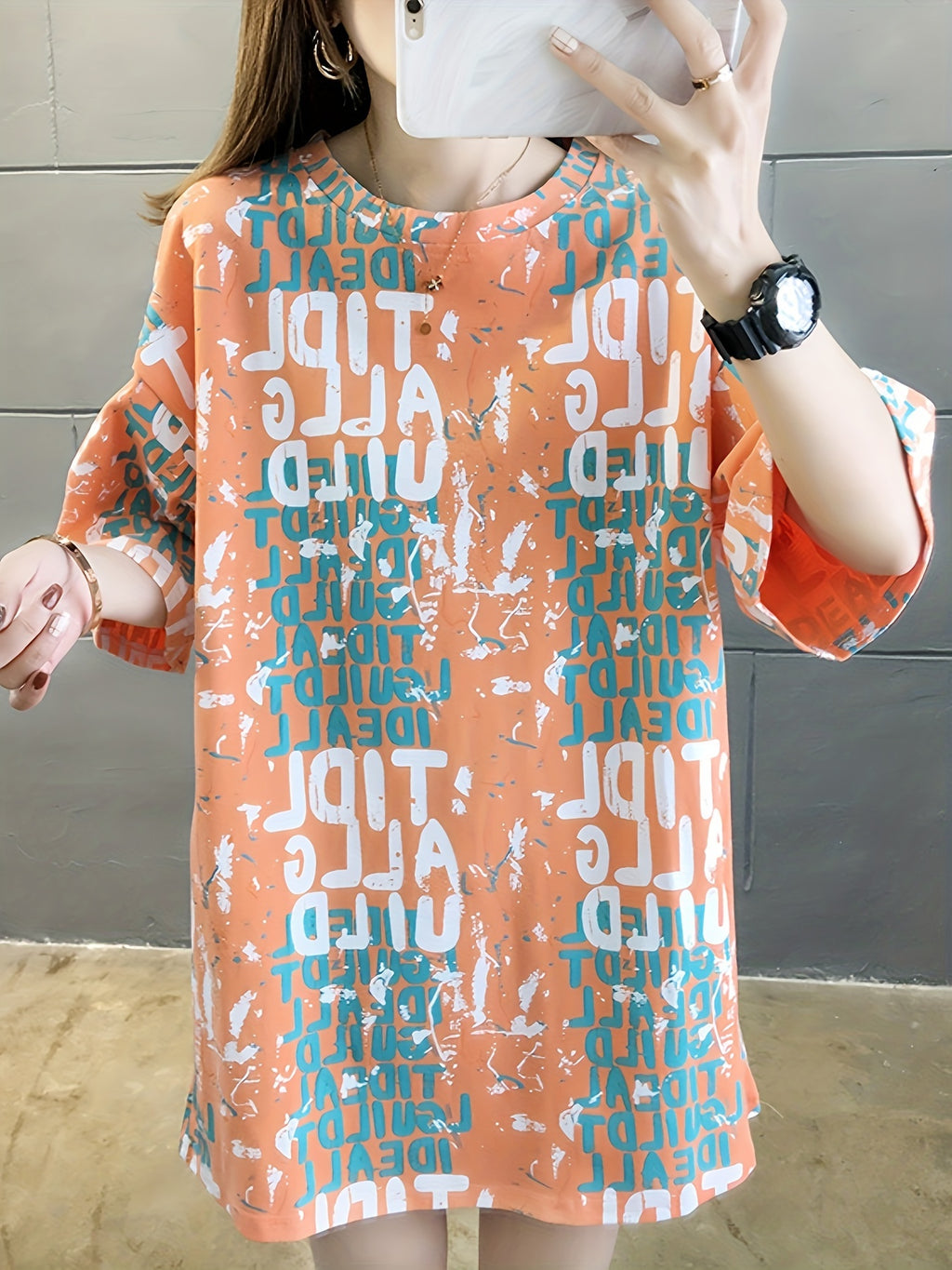 Summer New Large Size Loose Fashion Trend Thin Cartoon Round Neck Print Medium Long Short Sleeve T-shirt - 202-C