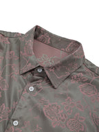 Men's French-Style Luxury Short-Sleeve Shirt - Button-Front Collar Shirt Suitable for Hawaiian Beach Vacations & Daily Wear, Machine Washable Summer Shirt with Plant, Non- Suitable for Hawaiian Outfits & Gifts for Men - Khaki