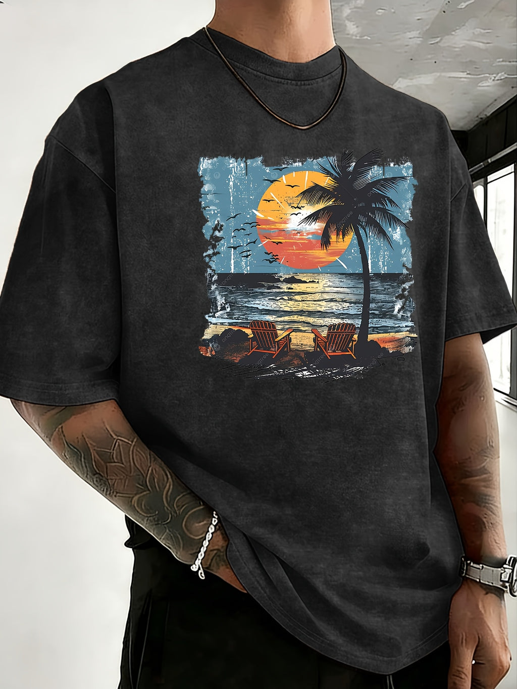 Summer New Unisex Pure T-Shirt, Skin-Friendly Comfortable Breathable Non-Sweaty, Creative Double-Sided Placement Print, Outdoor Travel Fitness Sports Versatile Short Sleeve Top - Black