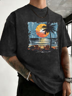 Summer New Unisex Pure T-Shirt, Skin-Friendly Comfortable Breathable Non-Sweaty, Creative Double-Sided Placement Print, Outdoor Travel Fitness Sports Versatile Short Sleeve Top - Black