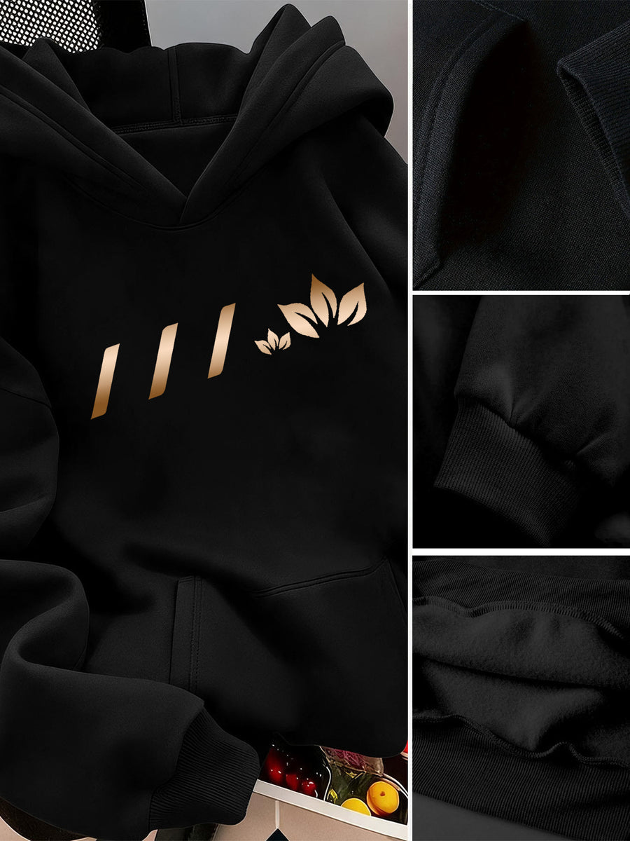 2pcs Promotion Set Suitable for Spring, Autumn, And Winter Fashionable Women'S Elegant Beautiful Y2K Style Athletic Wear, Hooded Fleece-Lined Sweatshirt And Fleece-Lined Long Pants Set - Black+black