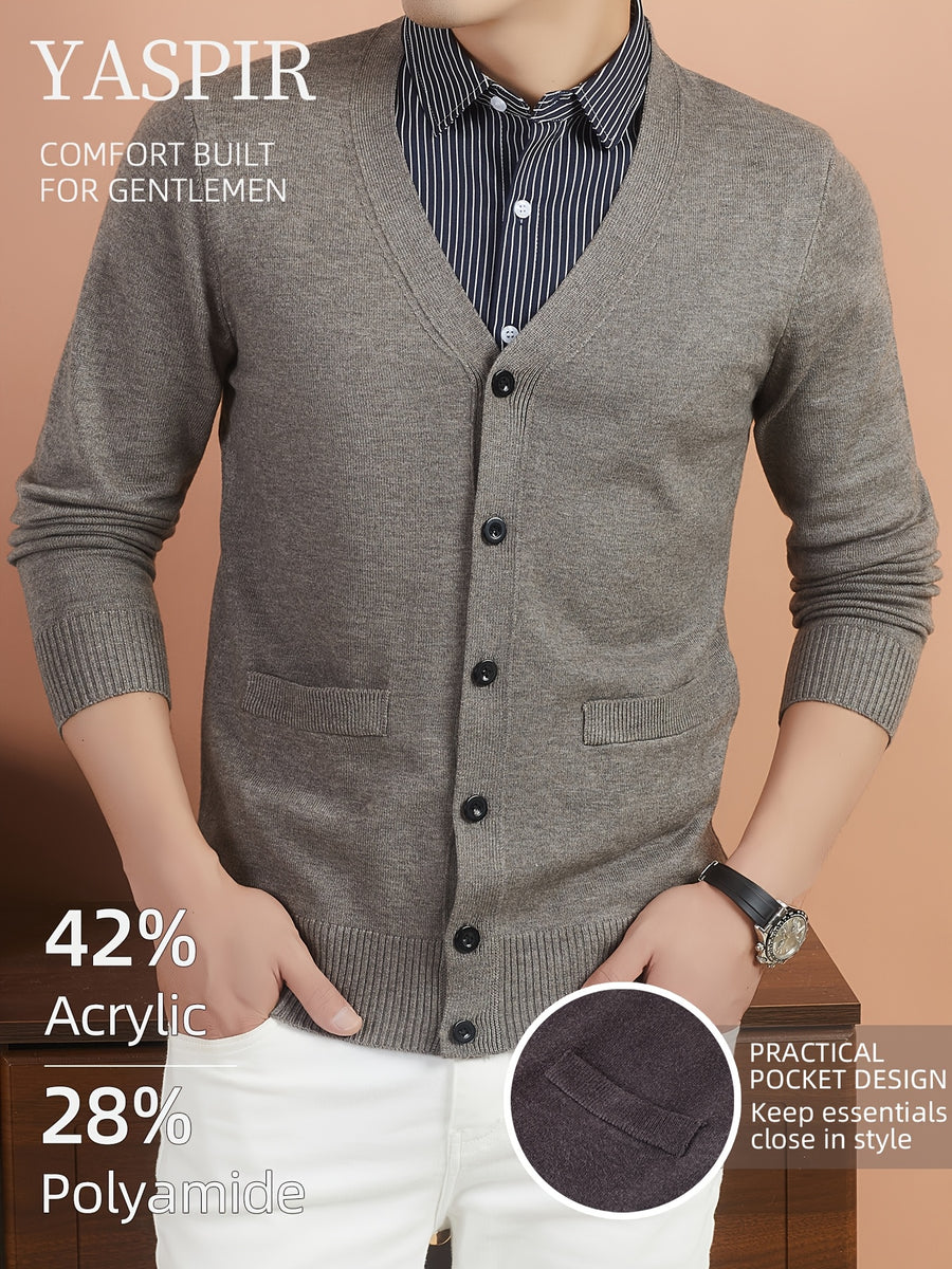 Men'S Layered Polo Collar Cardigan Design, Lightweight Refined Knitwear in Timeless Old Money Style, Perfect for Casual, Outdoor & Everyday Wear - Camel