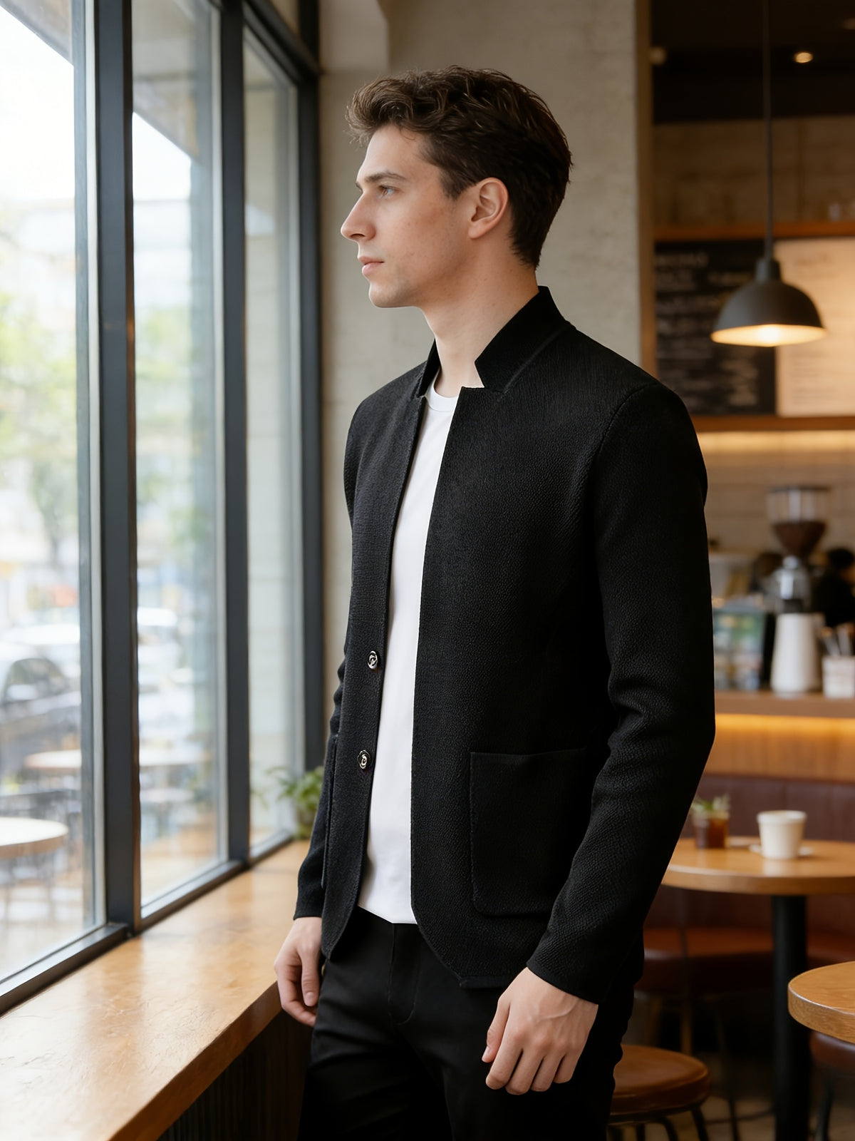 Men's 500g Heavyweight Knit Cardigan, Fashionable, Simple, and Elegant - Black