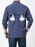 2025 Spring New Outdoor Fishing Long Sleeve Shirt Thin Multi-pocket Men's Workwear Shirt - Vibrant Blue