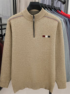 ZBZP Autumn Winter Knit 3D Solid Half-Zip Stand Collar Sweater, Basic Knit Pullover Top for Men, Fashionable Long Sleeve Sweater ZM - Camel