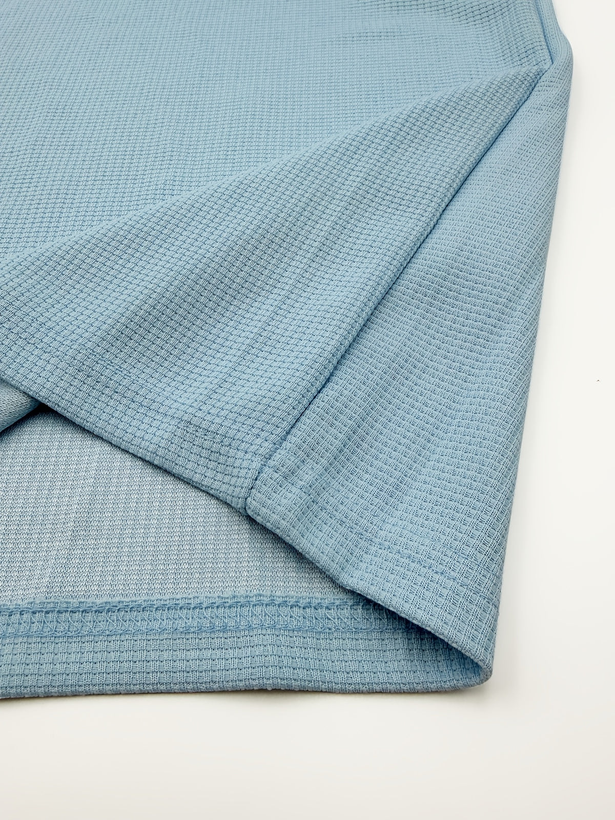 Pearson OBM Men's Henley Short Sleeve T-Shirt - Breathable Waffle Knit Summer Casual Tee with Button Front, Solid Color Round Neck, Machine Washable for Outdoor & Casual Attire, Stylish Button Detail, Lightweight Fabric, Easycare Material - Sky Blue