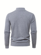 2025 New Men's Casual Solid Color Knit Zip-Front Sweater - Thickened Warm Top - Fashionable Minimalist Style with Medium Stretch for Daily Comfort, Men's Essential Cold-Weather Item, High-Quality Autumn/Winter Fashionable and Mature Pullover - Grey