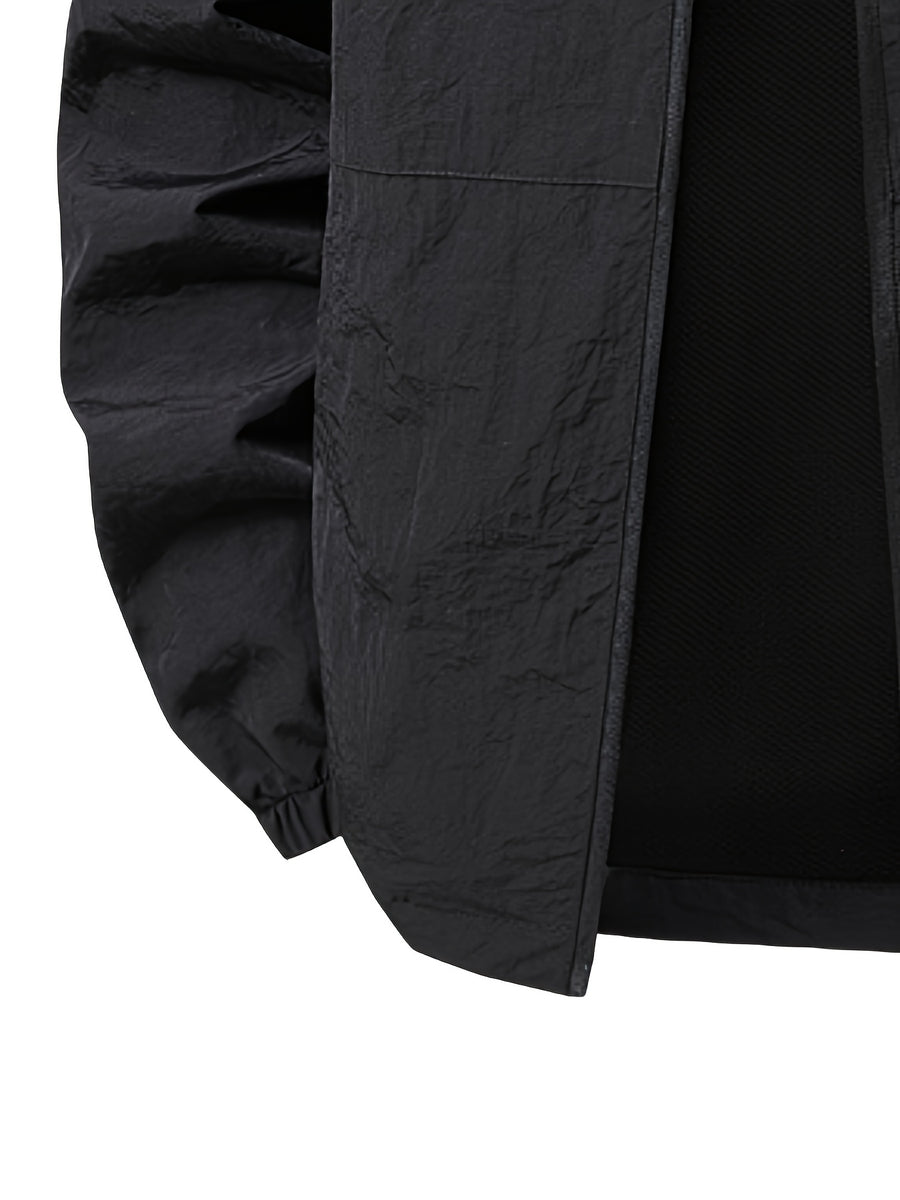 Men'S Stand-Collar Business Casual Jacket, New Spring And Autumn Outdoor Windbreaker, Windproof And Loose Jacket, Men'S Fashion - Black