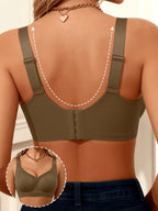 1pc Women'S Seamless Pinstripe Bra Without Underwire, Adjustable Wide Straps, Back with 4 Rows of Buttons, Comfortable Support Without Underwire, Gathering And Lifting Daily Lingerie, Soft And Breathable Removable Cups, Shaping Tight Fit Innerwear - Khaki