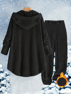 Targeted Development Fashion Women'S Contrast Plush Cat Ear Cute Casual Hoodie And Pants Set - Black