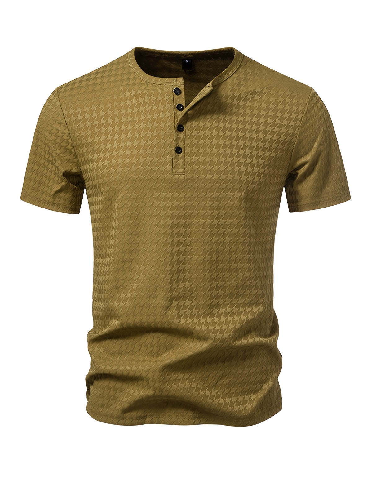 Men'S Waffle Grid Henley Short Sleeve T-Shirt, Houndstooth Jacquard American Vintage Summer Casual Loose Henley Collar All-Match Commute Short Sleeve Top - fern green