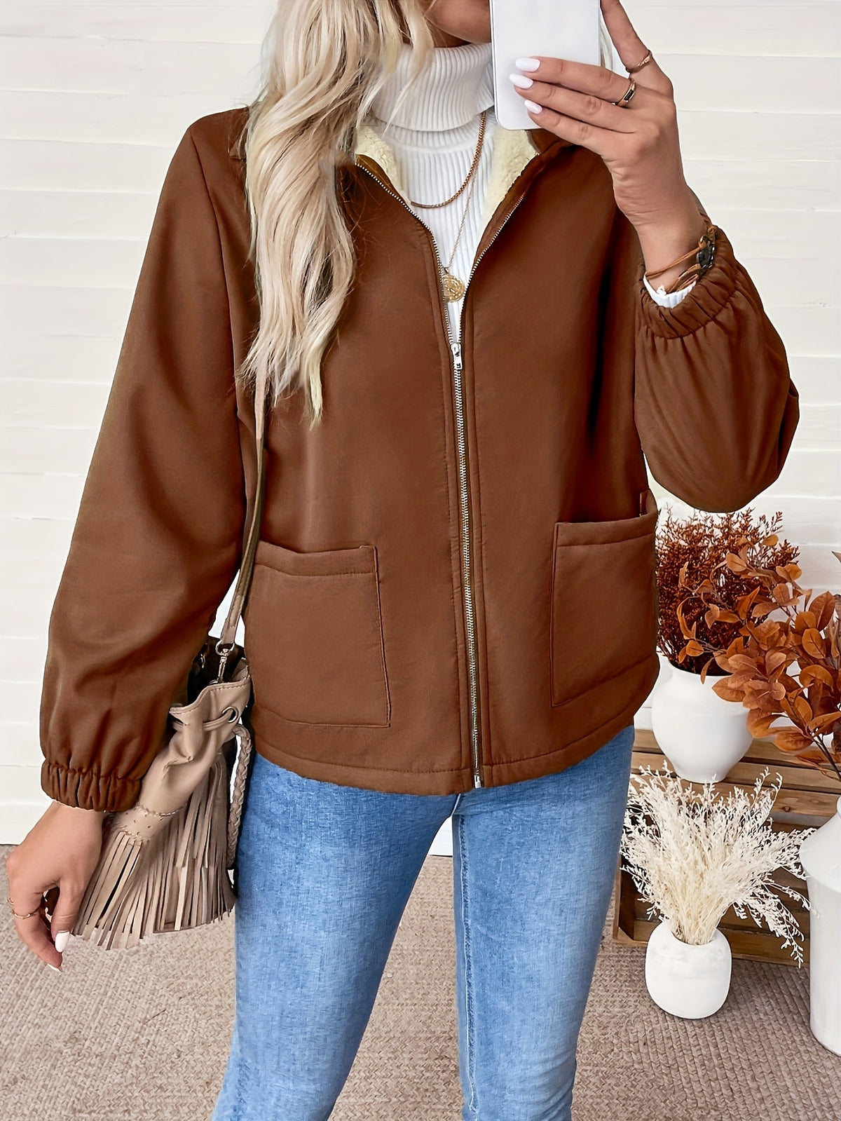 Autumn Winter New Casual Composite Thickened Faux Coat, Fashionable And Warm - Coffee Color