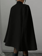 Elegant and Graceful Stand-up Collar Contrasting Color Chinese Style Button Cape Shawl Ladies Autumn and Winter Thick Coat - Black