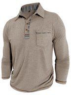 Men'S Retro Trendy Fashion Lapel Long Sleeve Polo Shirt, Casual Stylish Pocket Top T-Shirt - Apricot