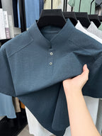 Men's New Summer Casual Stand Collar T-Shirt, Simple and Stylish Thin Breathable Versatile Short Sleeve Tee - Ha Qing