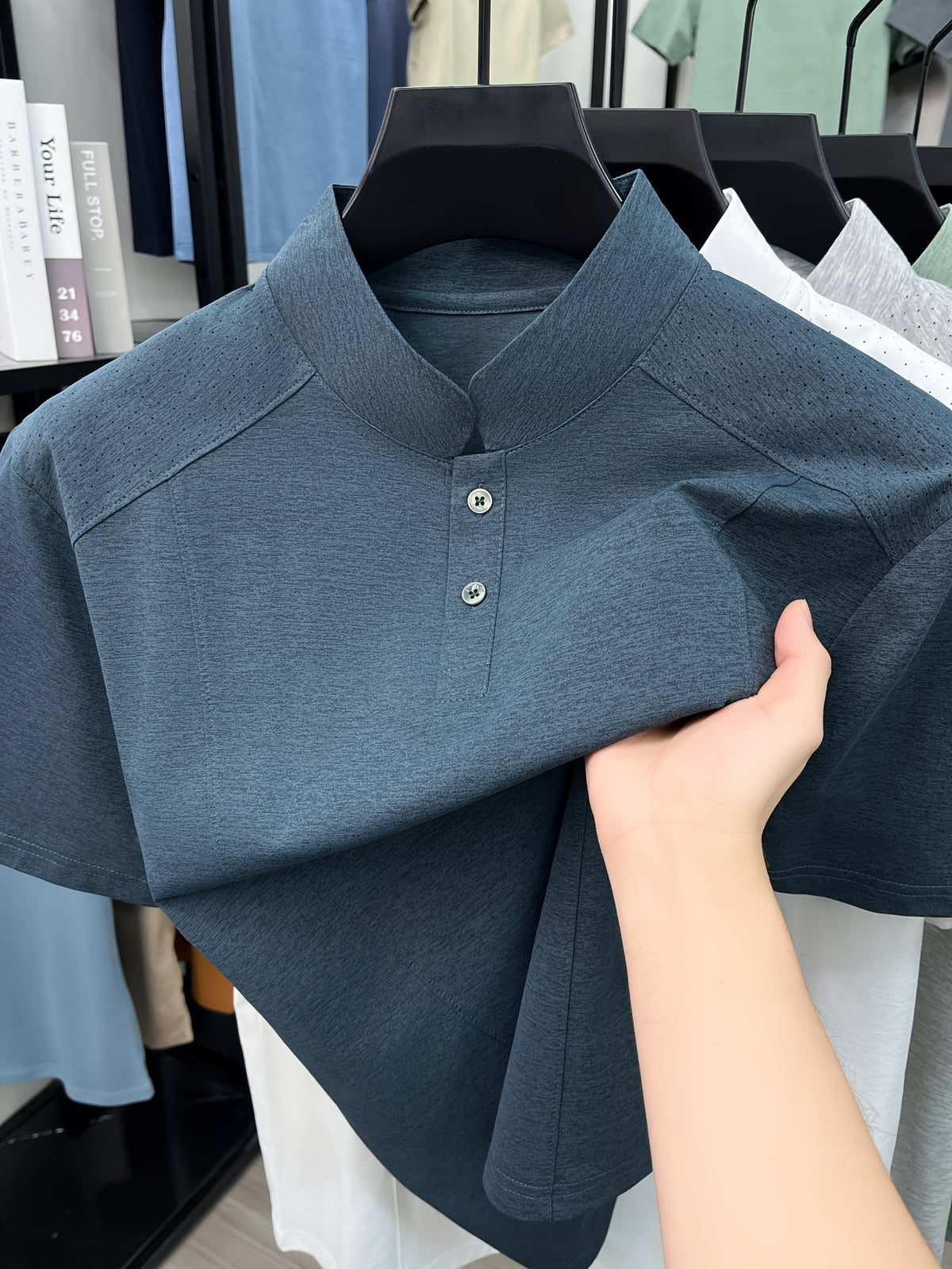 Men's New Summer Casual Stand Collar T-Shirt, Simple and Stylish Thin Breathable Versatile Short Sleeve Tee - Ha Qing