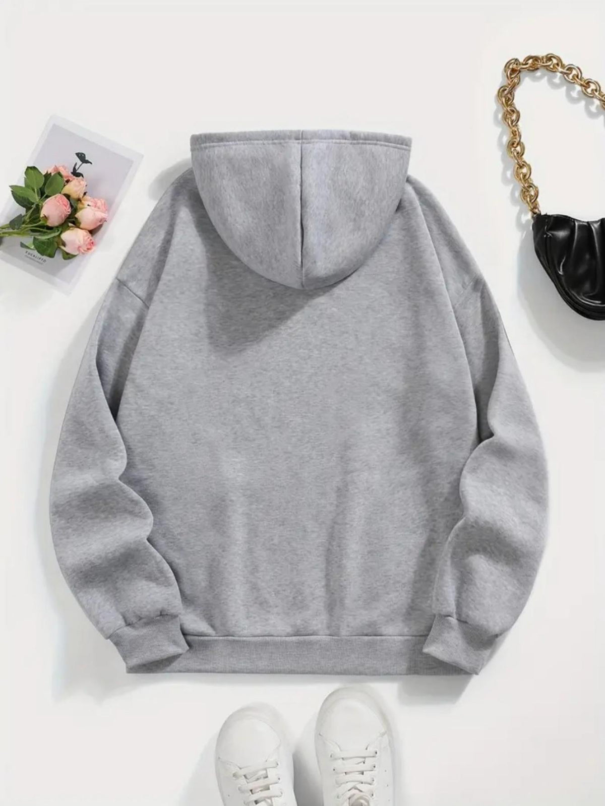 Cute Style Mickey Minnie Face Print Japanese Hooded Sweatshirt, Casual Comfortable Kangaroo Pocket Pullover Top - Light Grey