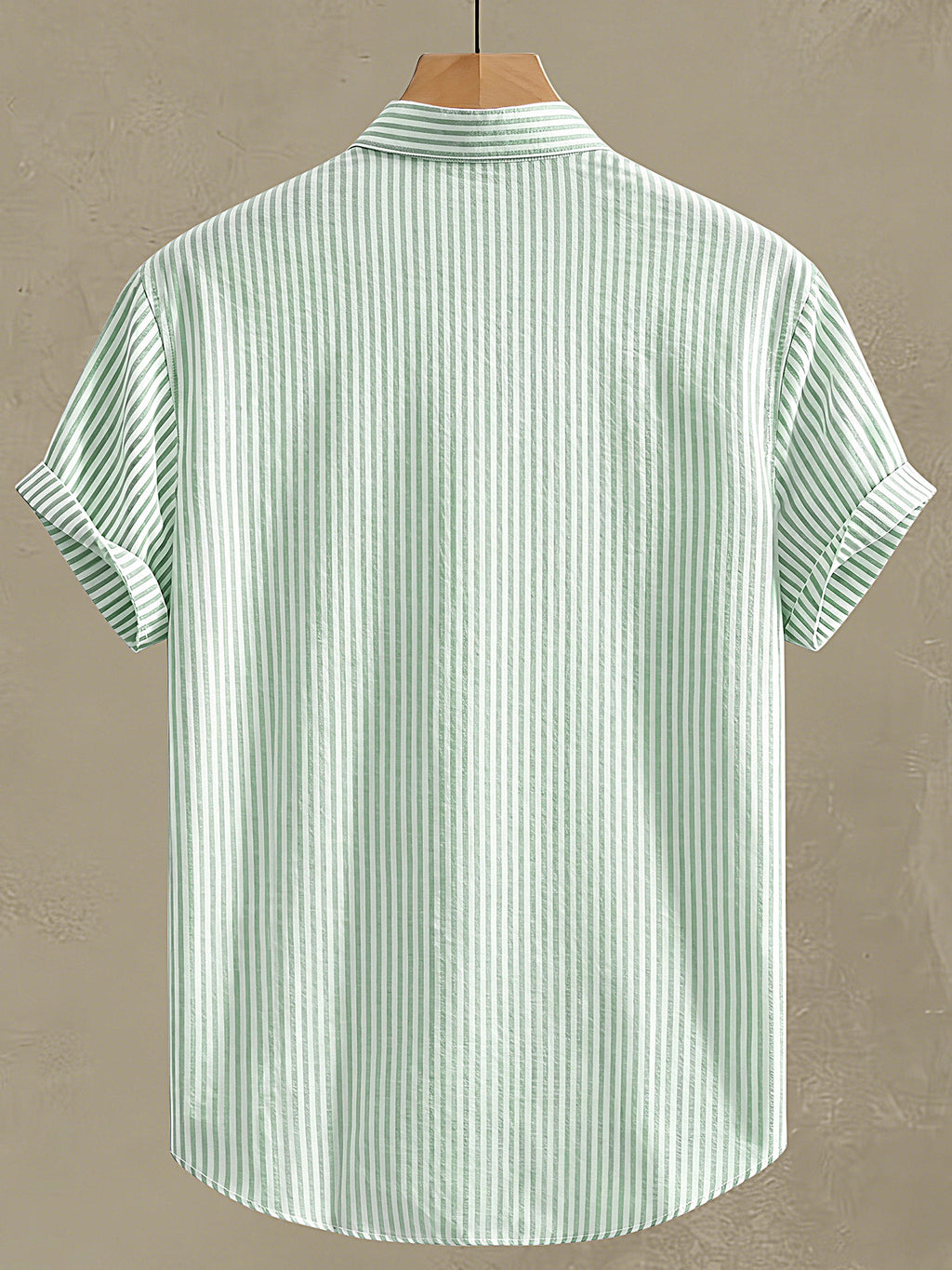 Men's New Style Short-sleeve Shirt with Unique Striped Design and Letter Pattern Print. Made of Lightweight, Breathable Summer Fabric with a Classic Small Stand-up Collar. A Versatile Top for Daily Wear, Commuting, Parties, and Casual Outings. - Light Green